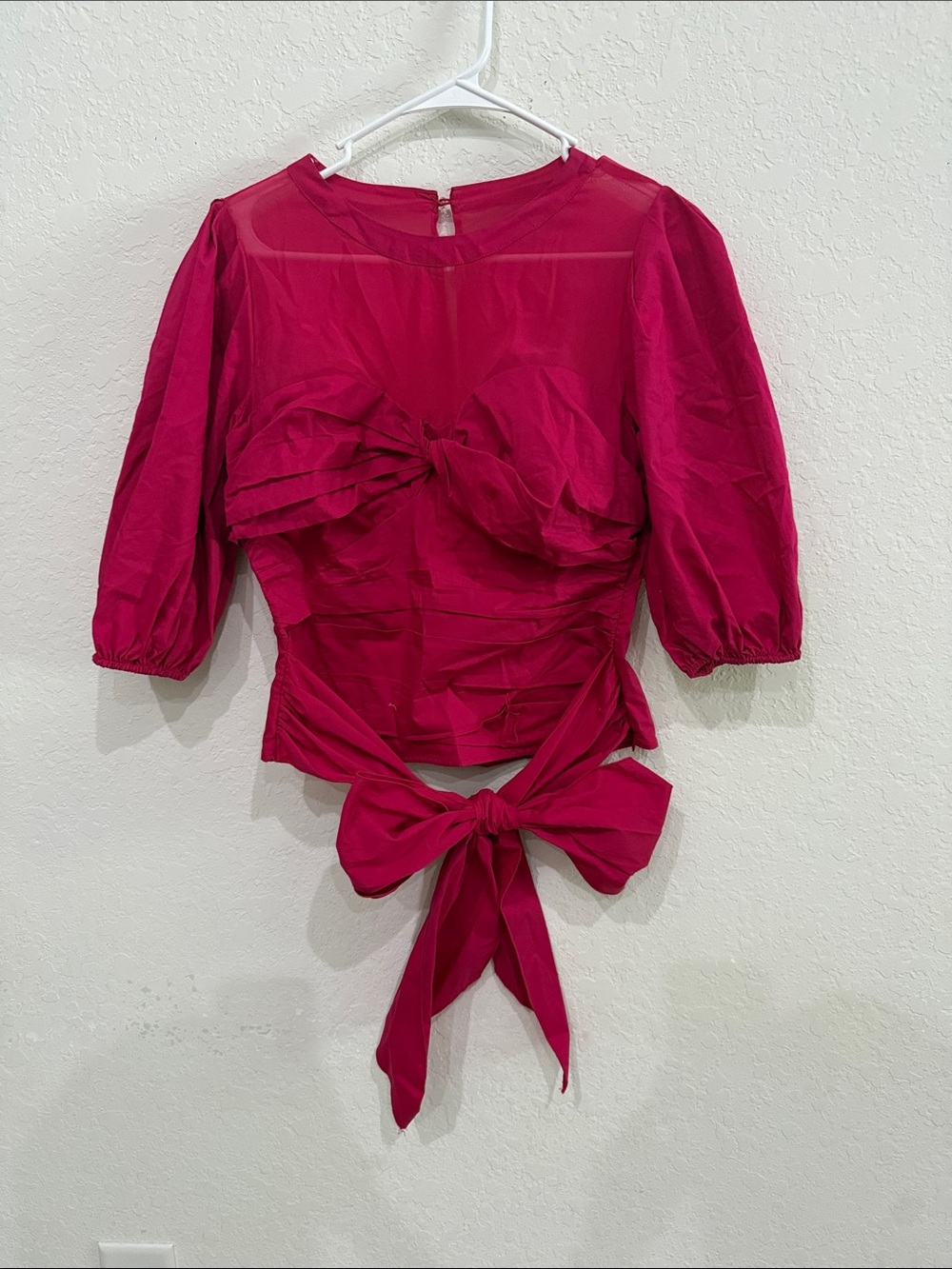 Women’s Magenta Puff-Sleeve Tie-Back Blouse